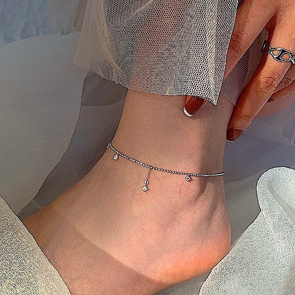 Star Anklet Simulated Diamond 925 Sterling Silver, 42+8cm Adjustable‎ - Picture 3 of 5